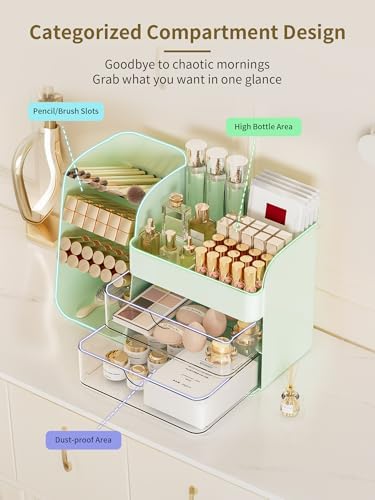 Booklov Small Makeup Organizer for Vanity Countertop, Green