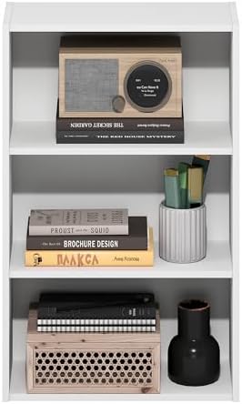 Furinno Basic Book Shelf, 3-Tier Bookshelf, Cube Storage Organizer Bookcase with Open Shelf, 7 x 17 x 26, for Living Roo
