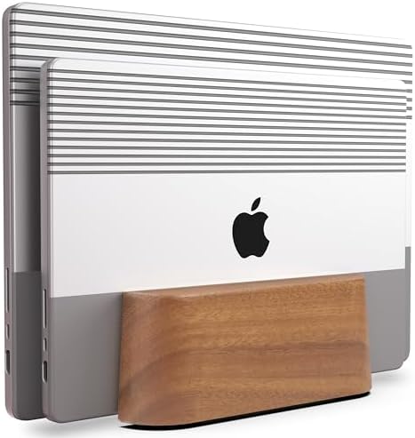 COREMINDED Adjustable Dual Vertical Laptop Stand for Desk, Wooden Laptop Holder, MacBook Pro Stand, Wood Mac Air Dock