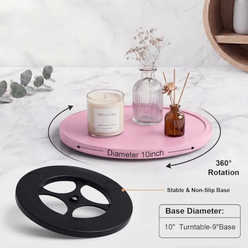 Lazy Susan Turntable Organizer, 10" Acacia Wood Decorative Tray, Pink