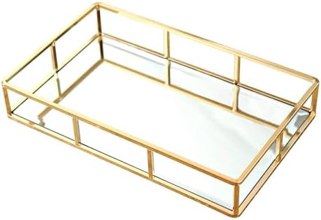 PuTwo Tray Mirror Gold Dresser Ornate Metal Decorative Jewelry Organizer