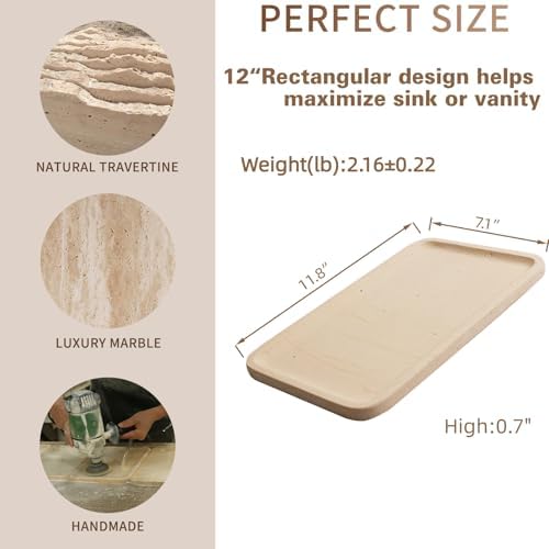 Limetsone Absorbent Vanity Tray for Bathroom Counter-12 X7 Decorative Tray for Perfume, Candles, Stone Jewelry Dish Tray