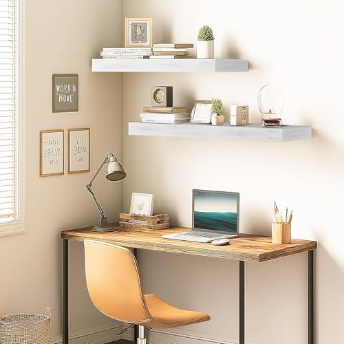 Floating Shelves, 36 Inch Wall Mounted Shelves, Set of 2, White