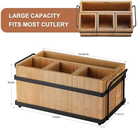 PTSTING Silverware Caddy Wood Utensil Holder Paper Plate Dispenser Silverware Utensil Caddy Cutlery Flatware Organizer B