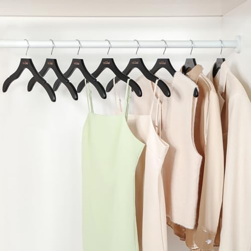 TOPIA HANGER Wooden Hangers for Women, Premium Sweater Hangers No Shoulder Bump, 360° Swivel Hook and Cut Notches Clothes Hangers for Sweater, Coat, Shirts, Hoodies, Dress, 12 Pack Black CT84B