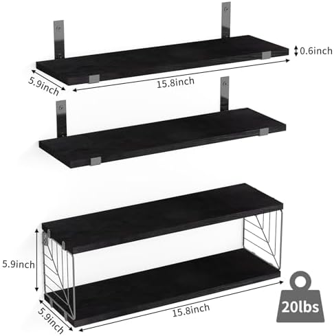Fixwal 3+1 Tier Bathroom Floating Shelves Over Toilet, Black