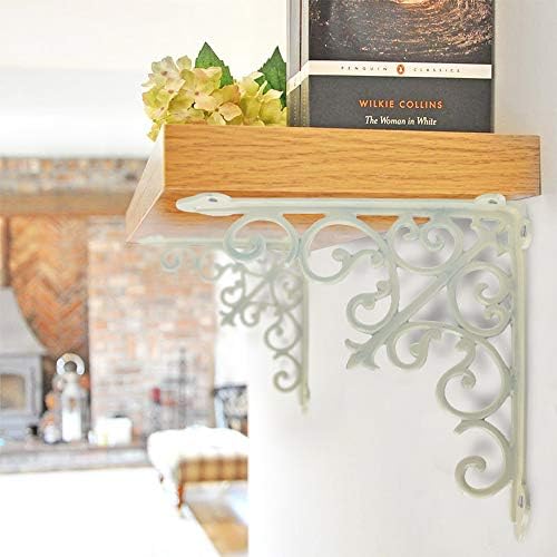 NACH Decorative Shelf Brackets, 2 Pack of 10.6 x 2 x 10.6 inch, Antique White Cast Iron Wall Shelf Brackets - Decorative
