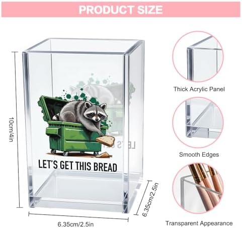Let's Get This Bread Acrylic Cosmetic Pencil Pen Holder Cup, Funny Raccoon Pen Holder Cup, Raccoon Gifts Sarcastic Motivational Work Gifts for Women Men Coworkers Friends Entrepreneurs Boss