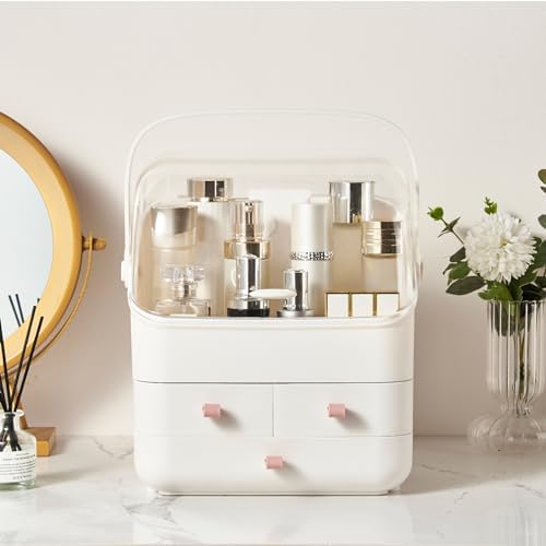 SUNFICON 3 Tiers Makeup Holder with Drawers, Preppy Skincare Organizer
