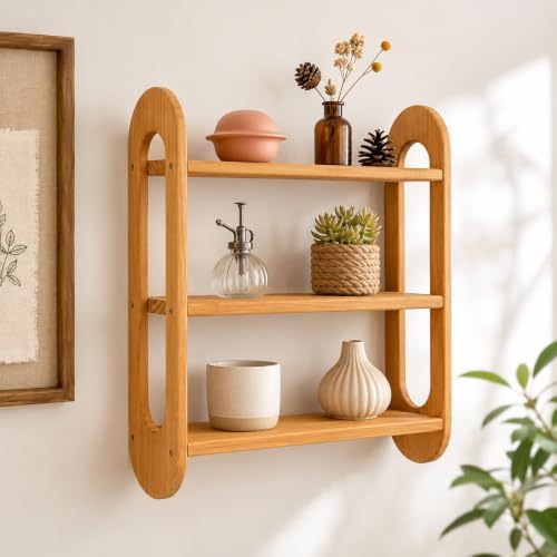 3 Tier Wall Shelf, Solid North American White Oak Floating Wall Shelf