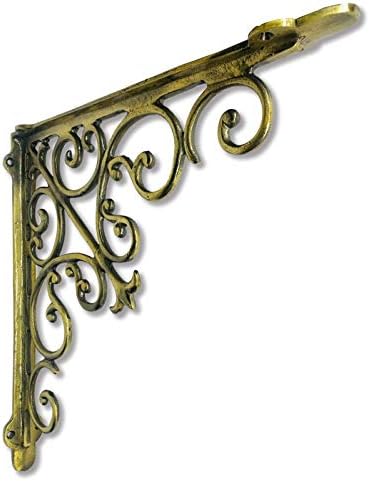 NACH Decorative Shelf Brackets, 1 Pack of 15 x 2 x 15 inch, Gold Cast Iron Wall Shelf Brackets - Decorative Bookshelf Br