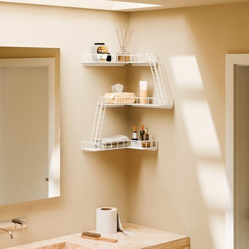 Fire Escape Wall Shelf - Modern City Style 3-Tier Corner Wall Shelves, Easy to Install Metal Ladder Shelf for Figures, N