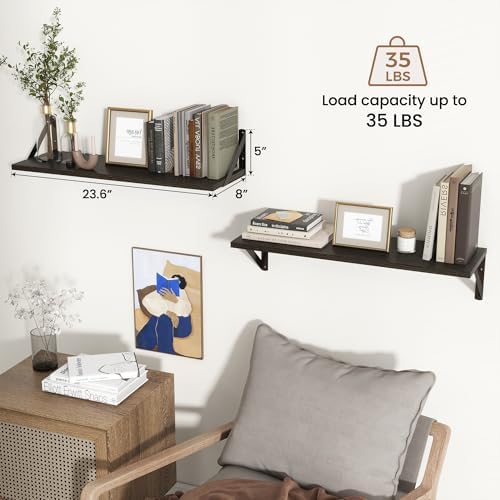 Axeman 24 Inch Floating Shelves, 8 Inch Deep Black Wall Shelves Set of 2