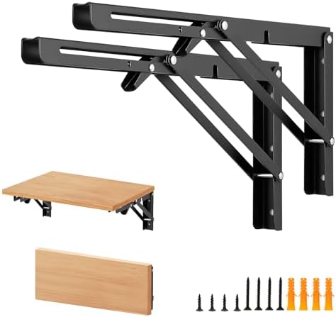 Matte Black Folding Shelf Brackets, 14 Inch, 2 Pack
