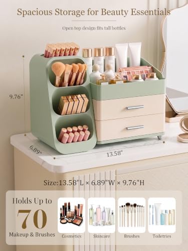 Booklov Large Makeup Organizer for Vanity Countertop, Green Cream