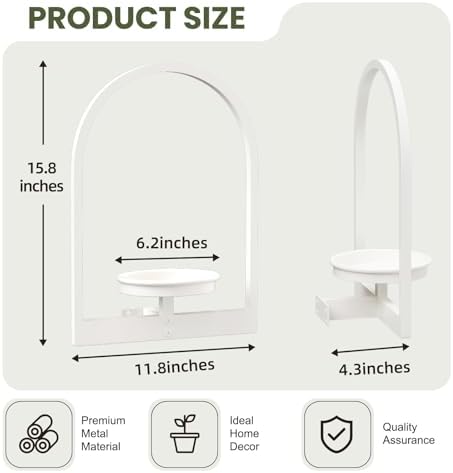 Floating Shelves for Wall Plant Stand Indoor Set of 2, White Wall Plant Holder - Premium Metal Hanging Plant Holder for 