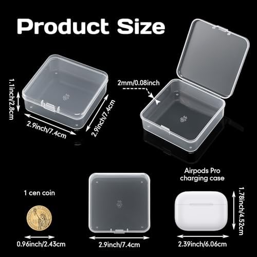 SATINIOR 300 Packs Clear Small Plastic Containers 2.9 X 2.9 X 1 Inches Transparent Storage Box with Hinged Lid in Bulk f