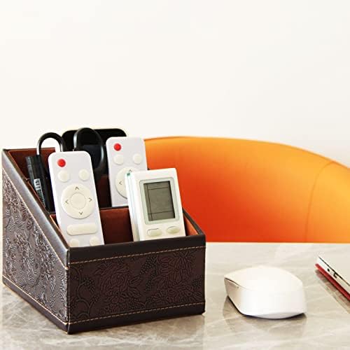 2 Pack PU Leather Remote Control Holder Storage Container for TV Remote Phone Caddy Eyeglasses（Brown）