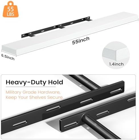 Fun Memories Floating Shelves for Wall 55 Inch, Set of 2 – Wall-Mounted Storage & Display Shelf with Invisible Bracket, 
