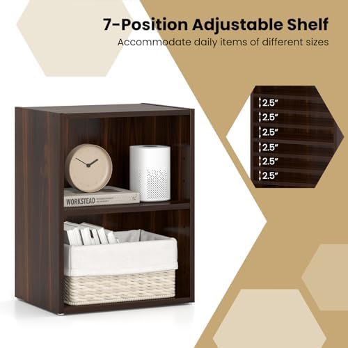 2 Cube Shelf, Wood Cubby Storage Organizer, 2 Shelf Bookcase with Adjustable Shelf, 21" Low Shelves, Small Bookshelf for
