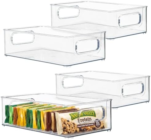primebox - Clear Plastic Organizing Containers, 4 Pack - Stackable Storage Bins with Handles, 10"x6"x3"