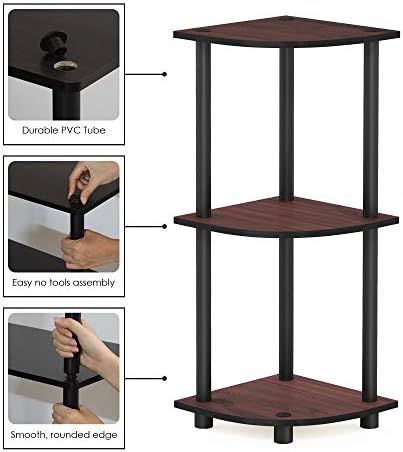 Furinno TURN-N-TUBE Corner Shelf, 3-Tier Corner Bookshelf, Display Storage Shelves with Open Shelves, for Organization a