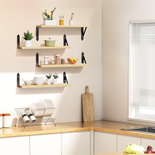 ROMGUAR CRAFT Wood Wall Floating Shelves Set of 4, 17" x 6" - Natural