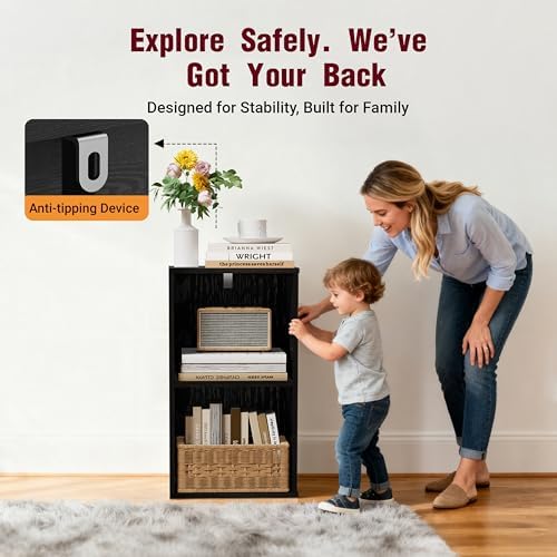 Book Shelf, Wooden Cube Storage Organizer with 11" Open Cubes, Stackable Modular Bookcase for Room Divider Storage, 2 Ti