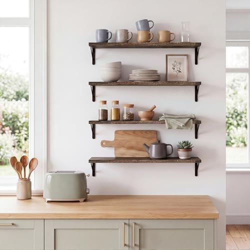 YGEOMER 23.6 in Floating Shelves for Wall Home Decor, Brown, Wood, Set of 4