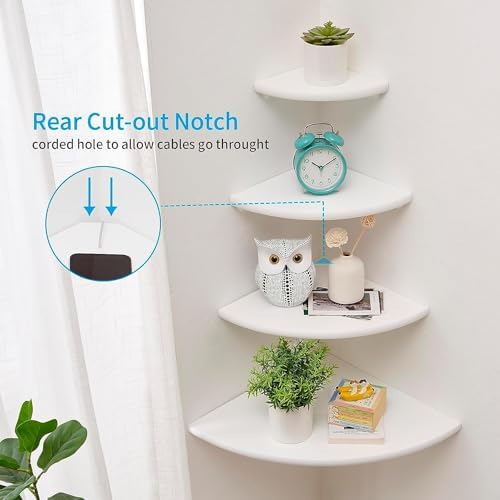 Corner Shelves, Floating Corner Shelf, Set of 3 Solid Oak Wood Corner Wall Shelves, Round End with Wire Hole Shelving fo