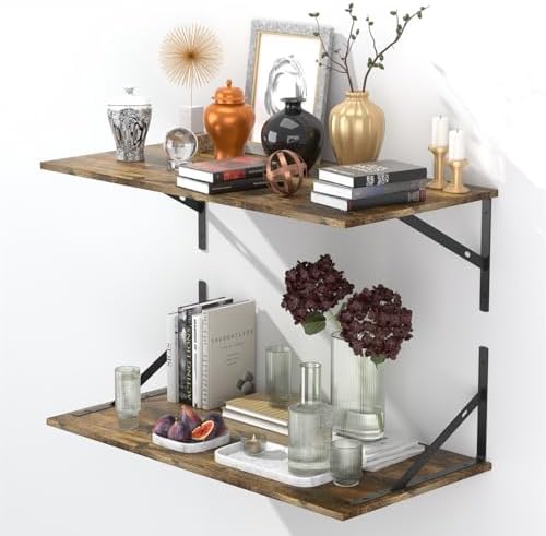 Deep Floating Shelves for Wall Set of 3, 24W x 12 Inch Deep Floating Shelves, Wide Floating Wall Mounted Shelves for Liv