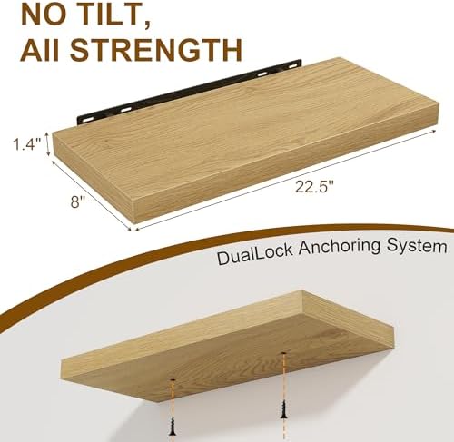 Floating Shelves for Wall, 22.5"W x 8"D Wall Shelf, Rustic Wood Floating Shelf 22.5 Inch Long, Bathroom Shelves Set of 2