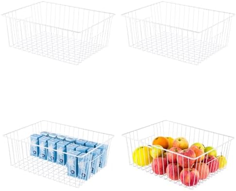 Upright Freezer Organizer Bins， Freezer Baskets for 16, 17, 21 cu.ft Standup Freezer, Wire Storage Baskets with Built-in