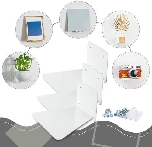 Jetec 6 Pack Invisible Bookshelf Wall Mounted Metal Heavy Duty, White