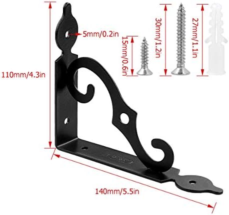 Acrux7 5 inch Decorative Shelf Brackets 4 Pack Heavy Duty Black Metal Shelf Brackets with Screws, Shelf Support Angle Br