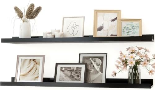 Black Floating Shelves for Wall Decor, 40 in Shelf with Lip Set of 2