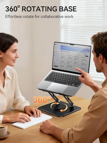 tounee Laptop Stand for Desk, Adjustable Computer Stand Holder with 360° Rotating Base, Ergonomic Laptop Riser Compatibl