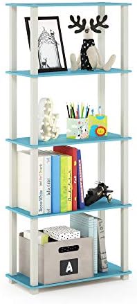 Furinno TURN-S-TUBE Book Shelf, 5-Tier Toolless Storage Shelves with Square Tubes, Shelving Unit for Organization and St