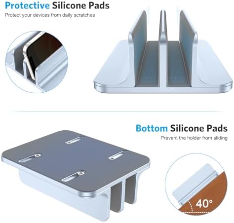 OMOTON Dual Vertical Desk Laptop Stand Holder, Fits MacBook Air, Sky Blue