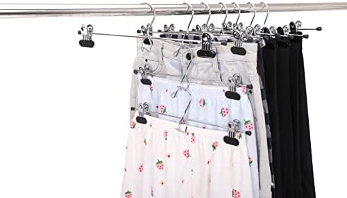 24 Quality Pants Hangers Heavy Duty Add-on Skirt/Slack Metal Hanger, Extra Wide Adjustable Clips, Multi Stackable Add on Hangers, Chrome, Jeans, Bottoms (24)