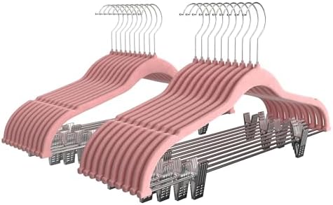 VECELO 20 Pack Velvet Clothes Hangers with Adjustable Clips,Heavy-Duty Non Slip & Space-Saving with 1 Magic Hangers & 2 Tie Rack for Suit Coat Pants Skirt Dresses