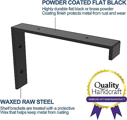 WEKIS Shelf Brackets 12 Inch, Strong Heavy Duty Floating Shelf Brackets Pack of 8, Industrial Metal Iron Matte Black She