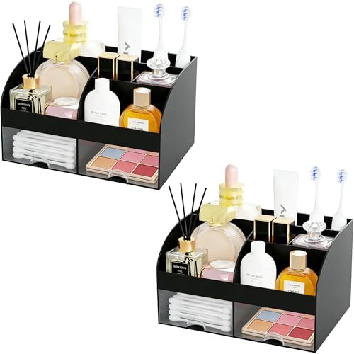 Makeup Organizer with 2 Drawers, Cosmetic Storage for Dresser Vanity and Bathroom Countertop,Make up organization and Sk