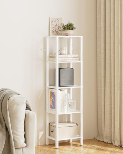 Open Book Shelf, 5 Tier Tall Bookshelf, Freestanding Shelf Narrow Bookcase with Open Shelves, 14.96" x 10.63" x 53.54", 