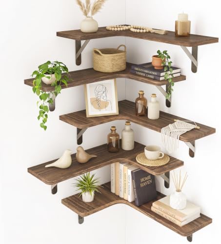 Fixwal Conner Floating Shelves for Wall Decor, Dark Carbonized Black 5pcs