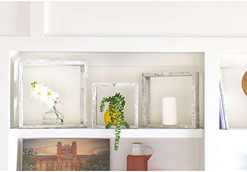 BARNWOODUSA Whitewash Rustic Shelves, Square Floating Wood Shadowbox, Home