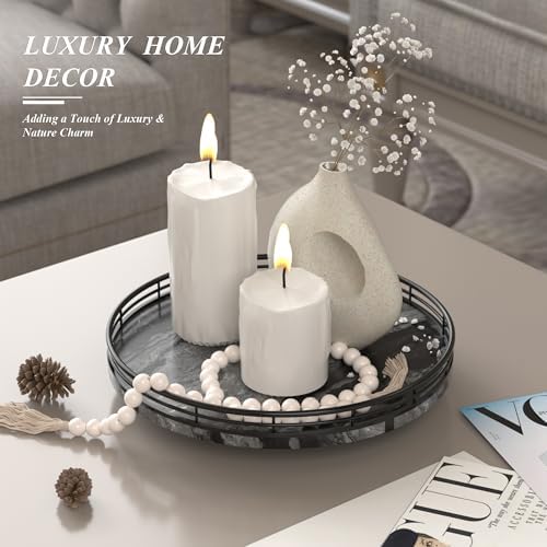 AMH 10-Inch Ancient Wood-Grain Marble Lazy Susan with Black Iron Frame