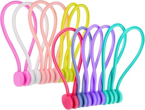 Magnetic Cable Ties – Reusable Silicone Magnetic Cord Organizers for Bundling, Fridge Clips, Book Markers & More – Assor