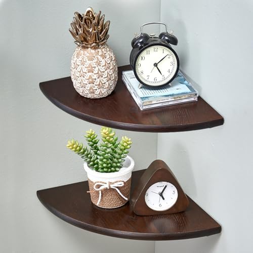 Corner Shelves, Floating Corner Shelf, Set of 2 10inch Solid Oak Wood Corner Wall Shelves, Round End with Wire Hole for 