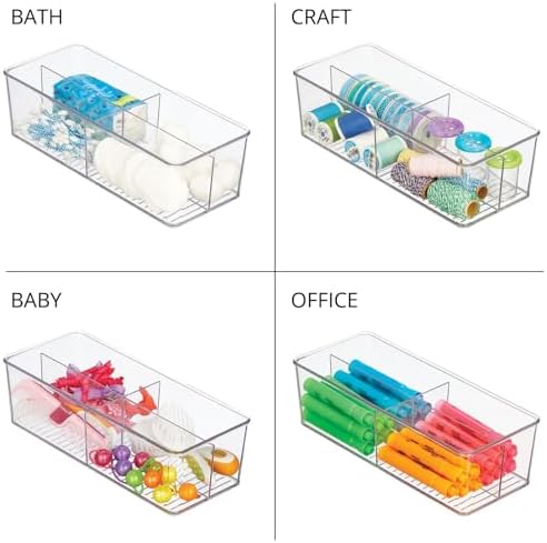 mDesign Plastic Kitchen Cabinet Storage Organizer Bin Box - 4 Divided Sections for Pantry Shelves, Countertops, Island, 